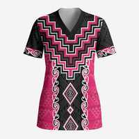 Pink Niho Taniwha Mix Poutama Scrub Top Unique Taniko Aotearoa LT01 Adult Pink - Polynesian Pride