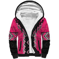 Pink Niho Taniwha Mix Poutama Sherpa Hoodie Unique Taniko Aotearoa LT01 Unisex Pink - Polynesian Pride