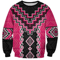 Pink Niho Taniwha Mix Poutama Sweatshirt Unique Taniko Aotearoa LT01 Unisex Pink - Polynesian Pride