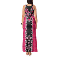 Pink Niho Taniwha Mix Poutama Tank Maxi Dress Unique Taniko Aotearoa LT01 - Polynesian Pride
