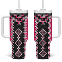 Pink Niho Taniwha Mix Poutama Tumbler With Handle Unique Taniko Aotearoa LT01 One Size: 40 oz Pink - Polynesian Pride