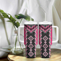 Pink Niho Taniwha Mix Poutama Tumbler With Handle Unique Taniko Aotearoa LT01 - Polynesian Pride
