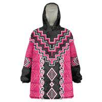 Pink Niho Taniwha Mix Poutama Wearable Blanket Hoodie Unique Taniko Aotearoa LT01 One Size Pink - Polynesian Pride