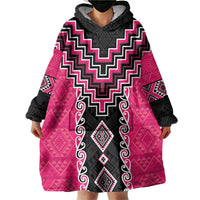 Pink Niho Taniwha Mix Poutama Wearable Blanket Hoodie Unique Taniko Aotearoa LT01 - Polynesian Pride