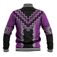Purple Niho Taniwha Mix Poutama Baseball Jacket Unique Taniko Aotearoa LT01 - Polynesian Pride