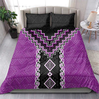 Purple Niho Taniwha Mix Poutama Bedding Set Unique Taniko Aotearoa