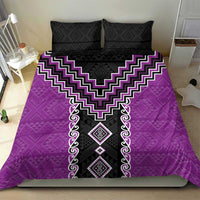 Purple Niho Taniwha Mix Poutama Bedding Set Unique Taniko Aotearoa