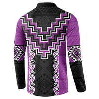 Purple Niho Taniwha Mix Poutama Button Sweatshirt Unique Taniko Aotearoa LT01 - Polynesian Pride