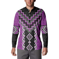 Purple Niho Taniwha Mix Poutama Button Sweatshirt Unique Taniko Aotearoa LT01 - Polynesian Pride