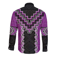 Purple Niho Taniwha Mix Poutama Long Sleeve Button Shirt Unique Taniko Aotearoa LT01 - Polynesian Pride