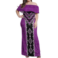 Purple Niho Taniwha Mix Poutama Off Shoulder Maxi Dress Unique Taniko Aotearoa LT01 Women Purple - Polynesian Pride