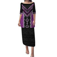 Purple Niho Taniwha Mix Poutama Puletasi Unique Taniko Aotearoa LT01 Long Dress Purple - Polynesian Pride