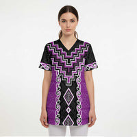 Purple Niho Taniwha Mix Poutama Scrub Top Unique Taniko Aotearoa LT01 - Polynesian Pride