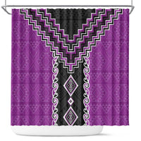 Purple Niho Taniwha Mix Poutama Shower Curtain Unique Taniko Aotearoa