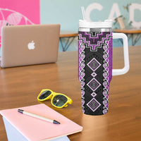 Purple Niho Taniwha Mix Poutama Tumbler With Handle Unique Taniko Aotearoa LT01 - Polynesian Pride
