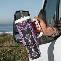 Purple Niho Taniwha Mix Poutama Tumbler With Handle Unique Taniko Aotearoa LT01 - Polynesian Pride
