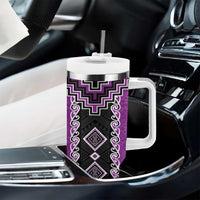 Purple Niho Taniwha Mix Poutama Tumbler With Handle Unique Taniko Aotearoa LT01 - Polynesian Pride