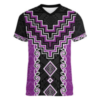 Purple Niho Taniwha Mix Poutama Women V-Neck T-Shirt Unique Taniko Aotearoa LT01 Female Purple - Polynesian Pride