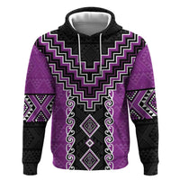 Purple Niho Taniwha Mix Poutama Zip Hoodie Unique Taniko Aotearoa