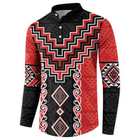 Red Niho Taniwha Mix Poutama Button Sweatshirt Unique Taniko Aotearoa LT01 - Polynesian Pride