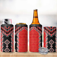 Red Niho Taniwha Mix Poutama 4 in 1 Can Cooler Tumbler Unique Taniko Aotearoa LT01 - Polynesian Pride