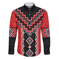 Red Niho Taniwha Mix Poutama Family Matching Long Sleeve Bodycon Dress and Hawaiian Shirt Unique Taniko Aotearoa