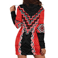 Red Niho Taniwha Mix Poutama Hoodie Dress Unique Taniko Aotearoa LT01 - Polynesian Pride