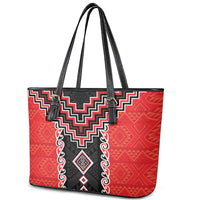 Red Niho Taniwha Mix Poutama Leather Tote Bag Unique Taniko Aotearoa