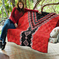 Red Niho Taniwha Mix Poutama Quilt Unique Taniko Aotearoa