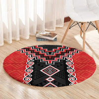 Red Niho Taniwha Mix Poutama Round Carpet Unique Taniko Aotearoa