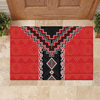 Red Niho Taniwha Mix Poutama Rubber Doormat Unique Taniko Aotearoa