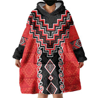 Red Niho Taniwha Mix Poutama Wearable Blanket Hoodie Unique Taniko Aotearoa LT01 - Polynesian Pride