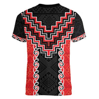 Red Niho Taniwha Mix Poutama Women V-Neck T-Shirt Unique Taniko Aotearoa LT01 - Polynesian Pride
