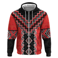 Red Niho Taniwha Mix Poutama Zip Hoodie Unique Taniko Aotearoa