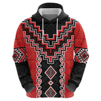 Red Niho Taniwha Mix Poutama Zip Hoodie Unique Taniko Aotearoa
