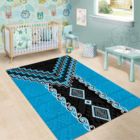 Sky Blue Niho Taniwha Mix Poutama Area Rug Unique Taniko Aotearoa