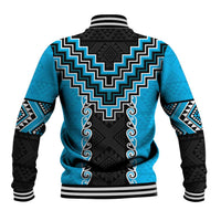 Sky Blue Niho Taniwha Mix Poutama Baseball Jacket Unique Taniko Aotearoa LT01 - Polynesian Pride