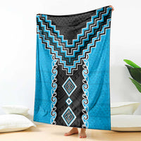 Sky Blue Niho Taniwha Mix Poutama Blanket Unique Taniko Aotearoa LT01 - Polynesian Pride