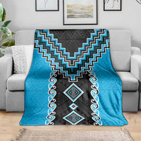 Sky Blue Niho Taniwha Mix Poutama Blanket Unique Taniko Aotearoa LT01 - Polynesian Pride