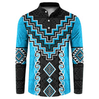 Sky Blue Niho Taniwha Mix Poutama Button Sweatshirt Unique Taniko Aotearoa LT01 Sky Blue - Polynesian Pride