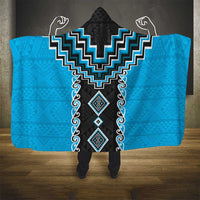 Sky Blue Niho Taniwha Mix Poutama Hooded Blanket Unique Taniko Aotearoa LT01 - Polynesian Pride