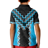 Sky Blue Niho Taniwha Mix Poutama Kid Polo Shirt Unique Taniko Aotearoa