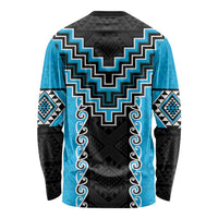 Sky Blue Niho Taniwha Mix Poutama Long Sleeve Shirt Unique Taniko Aotearoa LT01 - Polynesian Pride