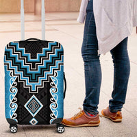 Sky Blue Niho Taniwha Mix Poutama Luggage Cover Unique Taniko Aotearoa