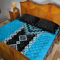 Sky Blue Niho Taniwha Mix Poutama Quilt Bed Set Unique Taniko Aotearoa LT01 - Polynesian Pride
