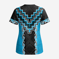 Sky Blue Niho Taniwha Mix Poutama Scrub Top Unique Taniko Aotearoa LT01 - Polynesian Pride