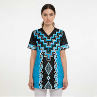 Sky Blue Niho Taniwha Mix Poutama Scrub Top Unique Taniko Aotearoa LT01 - Polynesian Pride