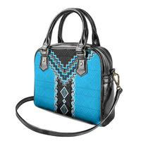 Sky Blue Niho Taniwha Mix Poutama Shoulder Handbag Unique Taniko Aotearoa