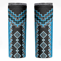 Sky Blue Niho Taniwha Mix Poutama Skinny Tumbler Unique Taniko Aotearoa