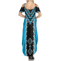 Sky Blue Niho Taniwha Mix Poutama Summer Maxi Dress Unique Taniko Aotearoa LT01 - Polynesian Pride